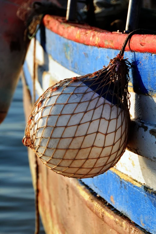 netted buoy on boat in open ocean