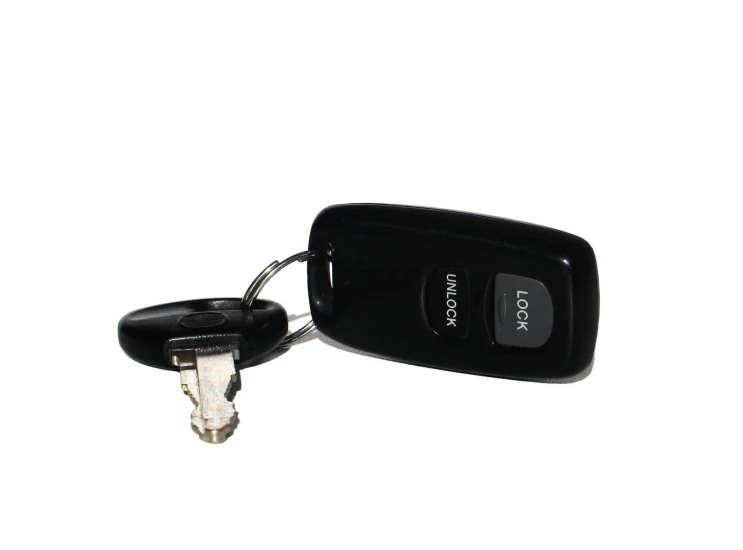 a key chain connected to a black case