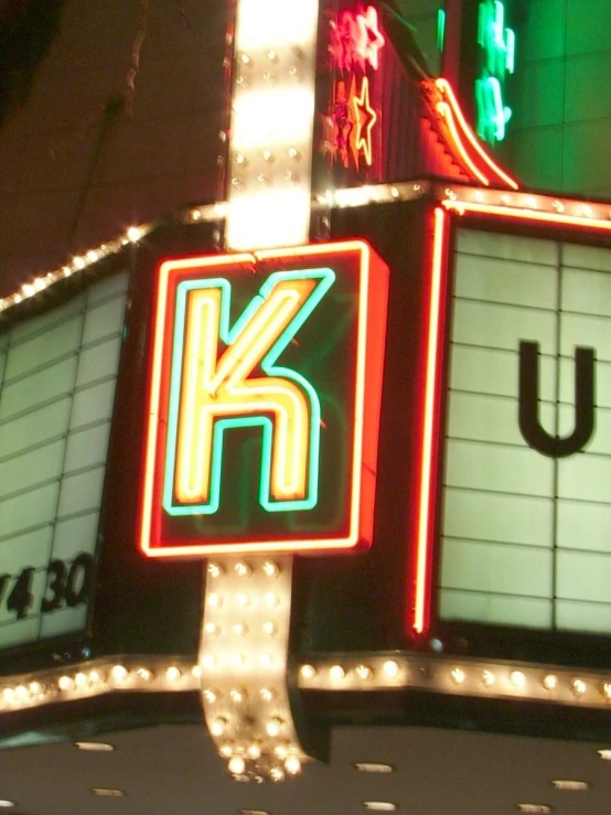 lighted building that reads a k is the letter k