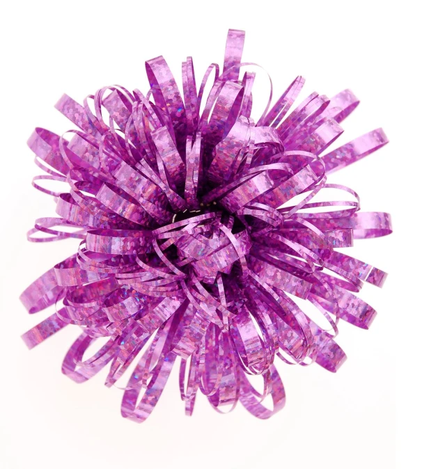 a purple piece of ribbon and a ball