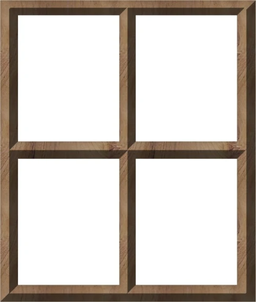 a four paned window with wood slats