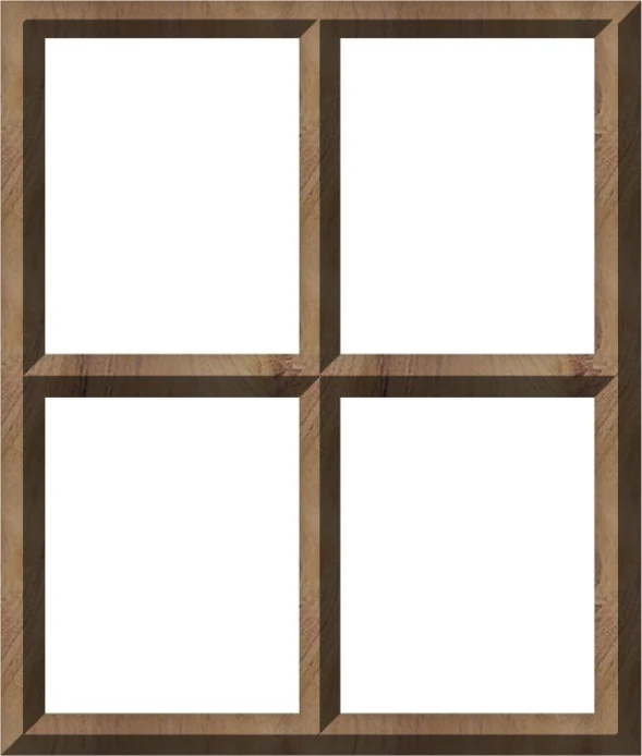 a four paned window with wood slats