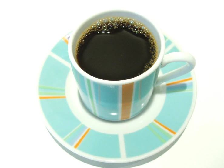 coffee is in the cup of the saucer