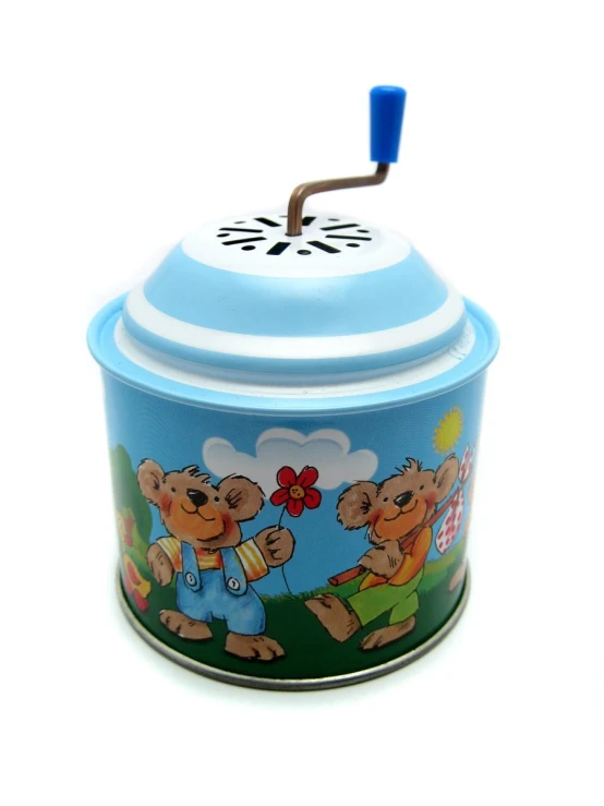 a blue children's pot with animals on it