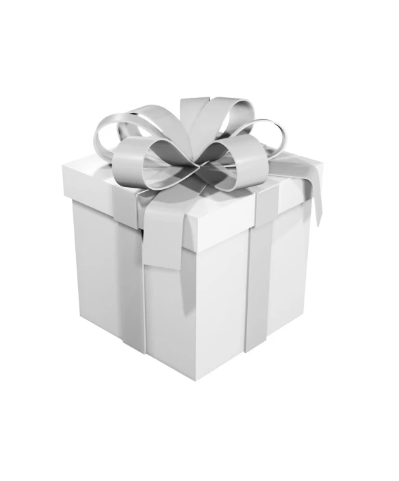 a white gift box with a bow on the top