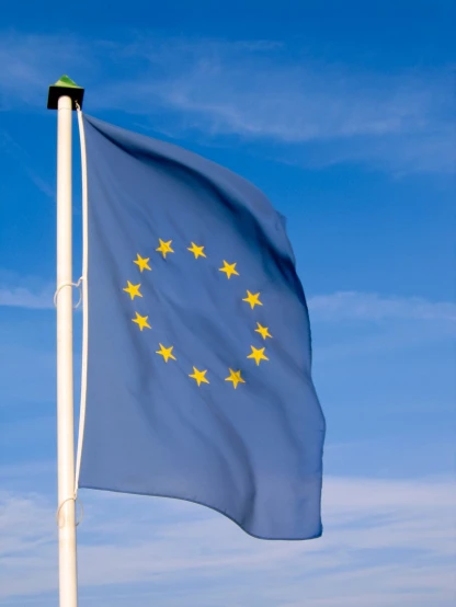 a flag with the eu on it flying outside