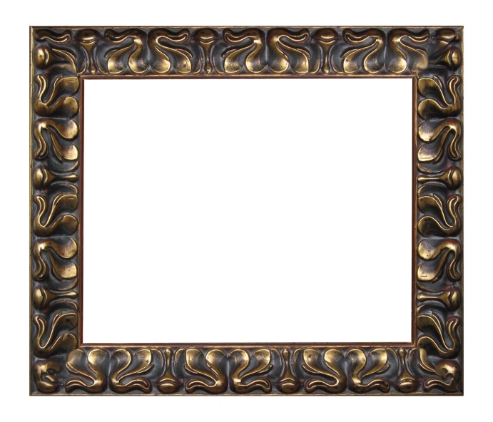 an antique square frame with a gold swirl design
