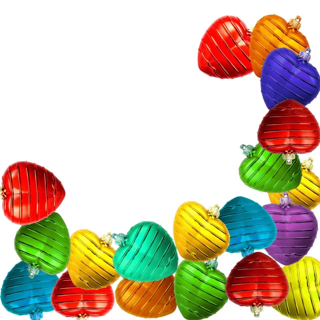 a rainbow colored arrangement of paper lanterns against a white background