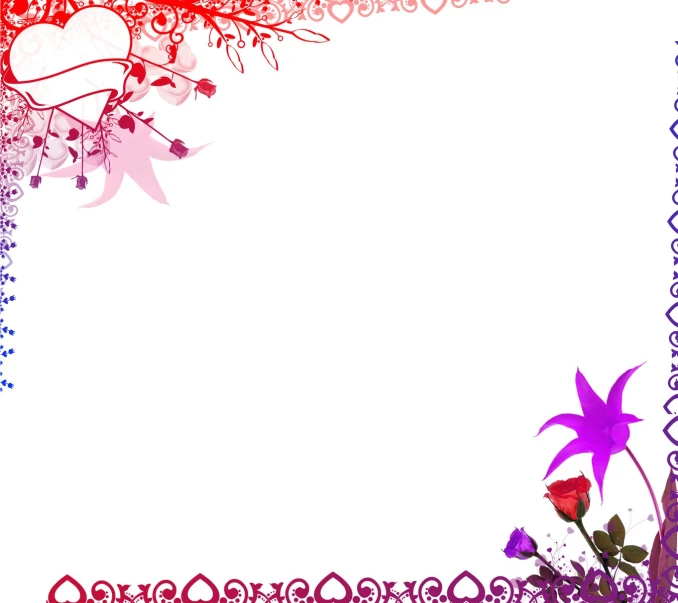 an abstract border featuring pink flowers and purple swirls