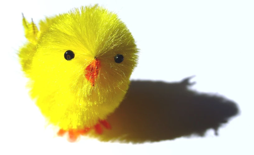 a yellow stuffed animal that is facing forward