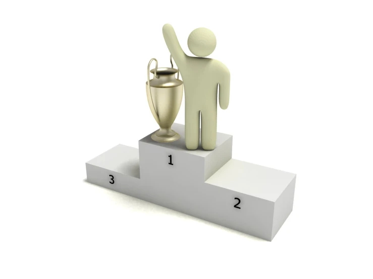 a white male figure on top of a podium