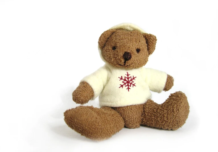 a teddy bear with a knitted christmas sweater