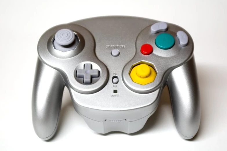 an analog game controller in a white background