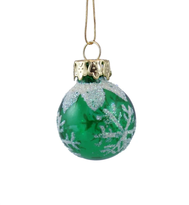 green and silver christmas ornament hanging from a golden chain