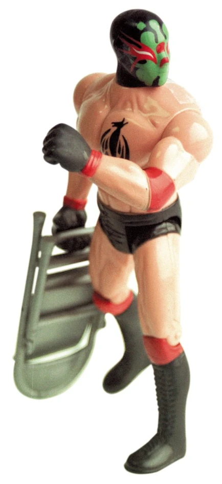 a toy wrestler holding a sled on his shoulder