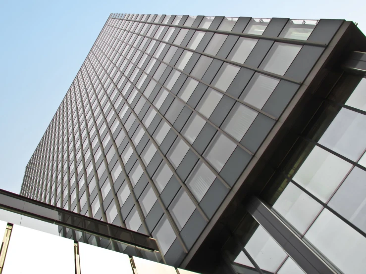 the view of an office building from outside the window