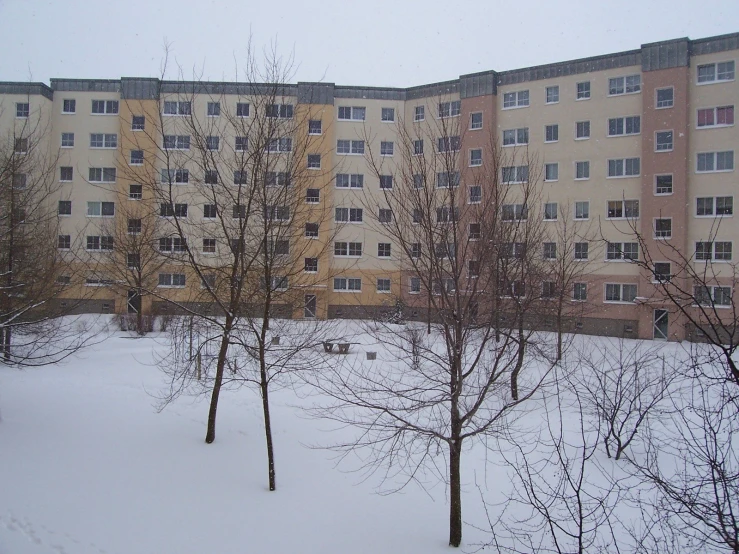 the building has several trees in front of it