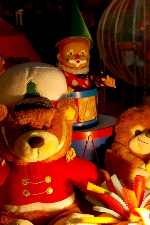 stuffed bears that are on display together