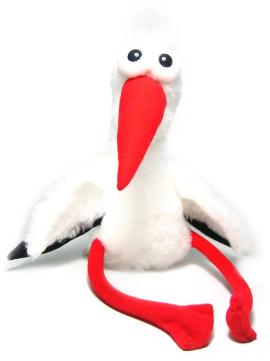 the stuffed bird has a long red legs