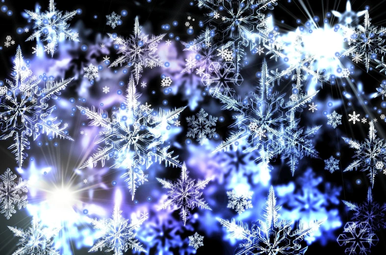 snow flakes on a dark background with many stars