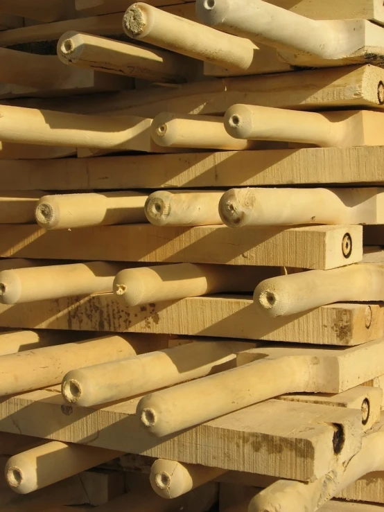 a stack of wooden pallets is stacked up