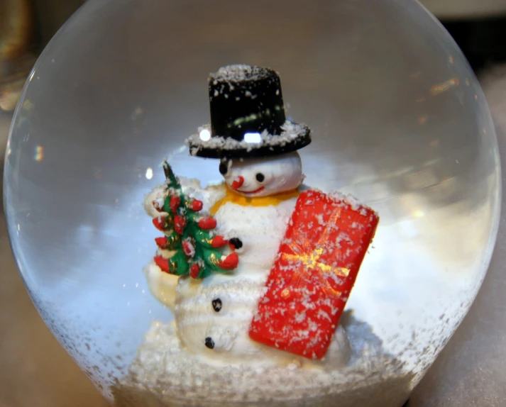 a snow globe with a little christmas decoration inside