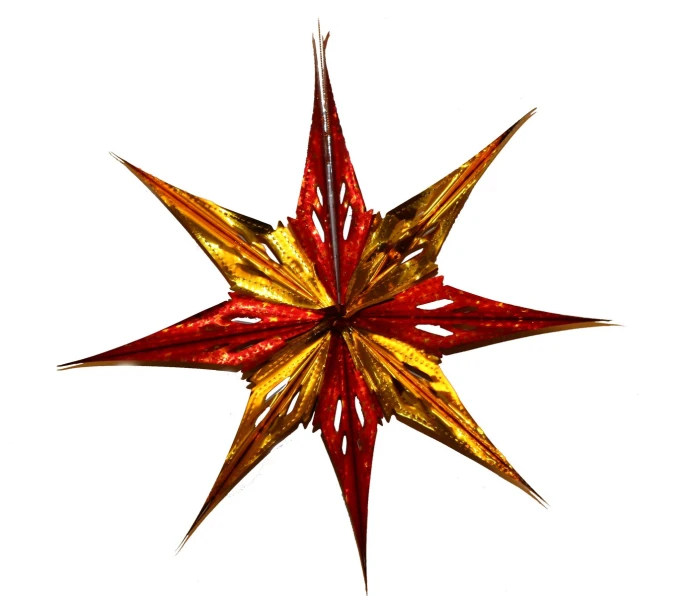 a red star shaped christmas decoration with gold accents
