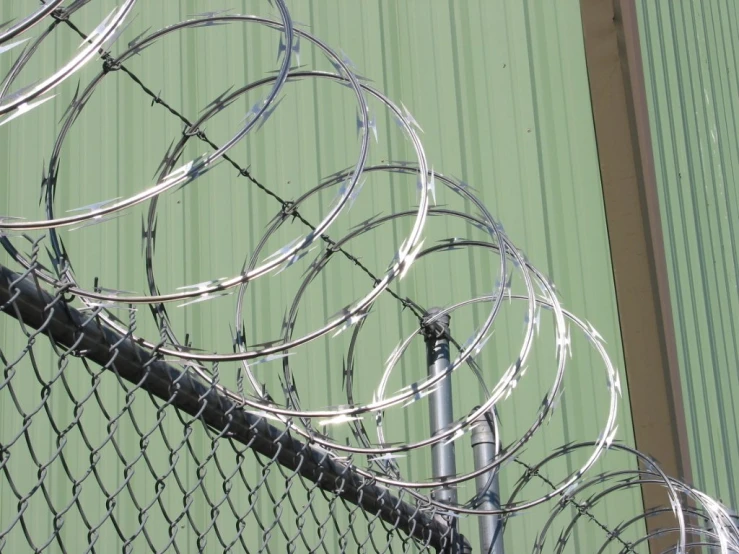 there are many bars in this fence which has a lot of wire