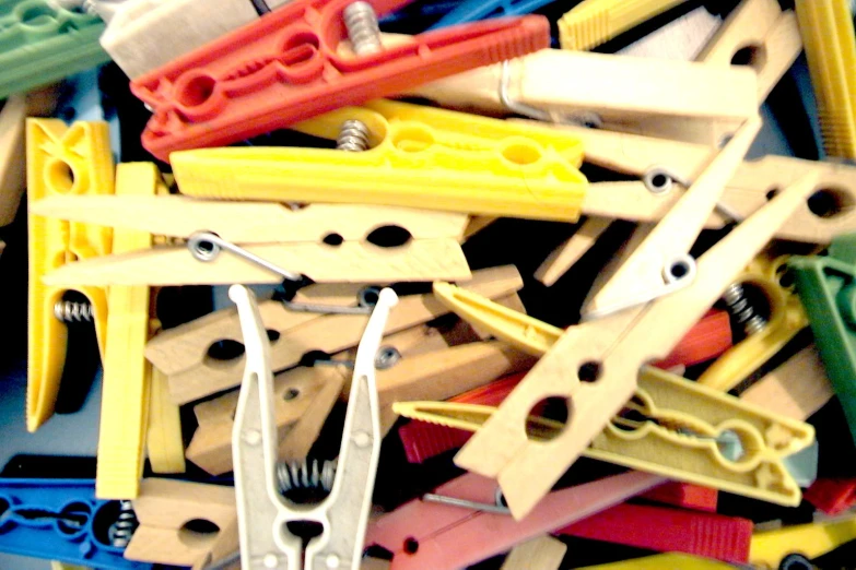 plastic construction tools are laid out neatly together