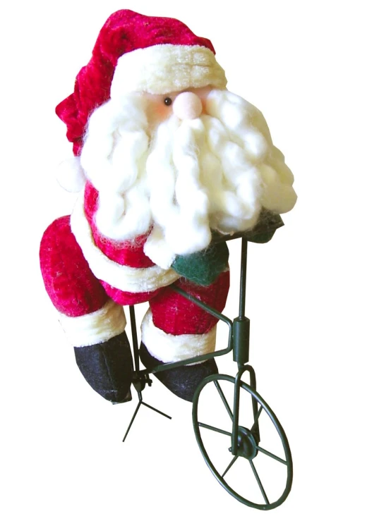 an santa clause riding on a bike toy