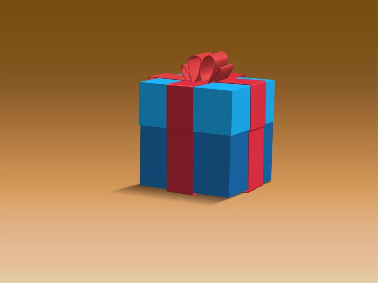 a blue and red present box with red ribbon