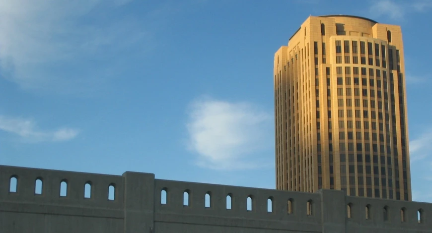 the top of a tall building near an urban city