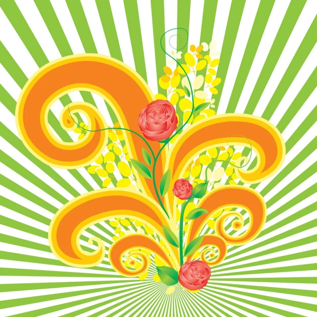 an orange and green flower design with swirls