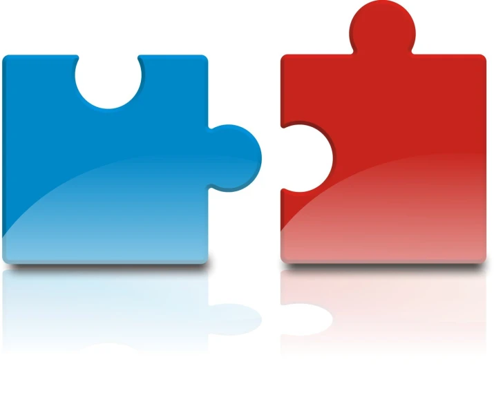 puzzle pieces with a red and blue piece missing