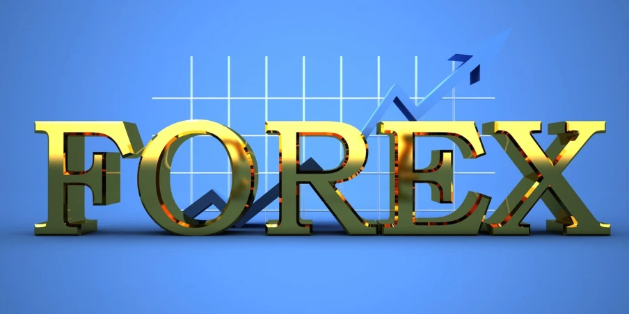 the word forex made of gold letters against a blue background