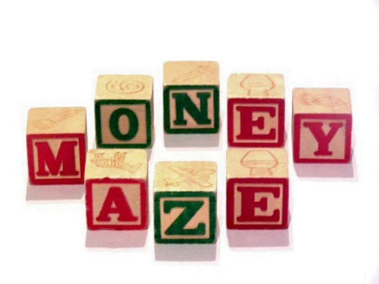a letter made from blocks spelling money