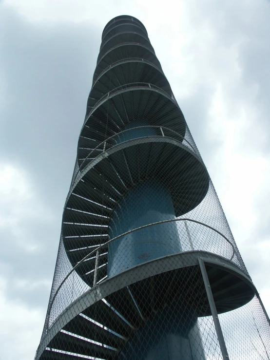 spiral metal staircase in sky leading to another