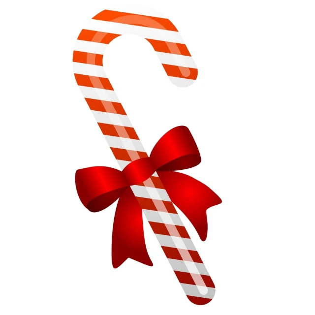 a candy cane tied with a red ribbon