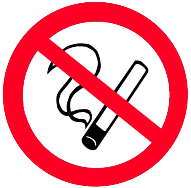 a red circle sign prohibiting smoking on a white background