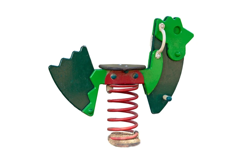 the toy horse is attached to a green and red slide