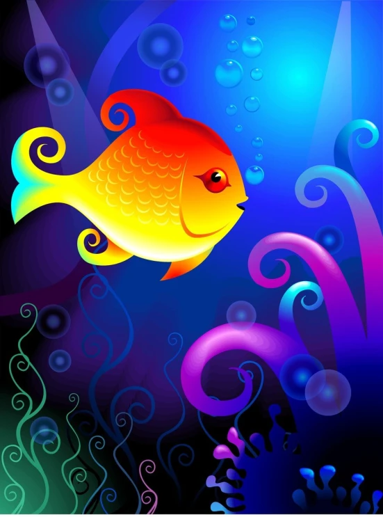 an abstract gold fish swimming by the deep water