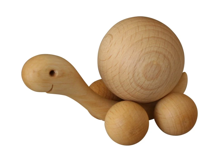 a wooden toy with two small toys on top of it