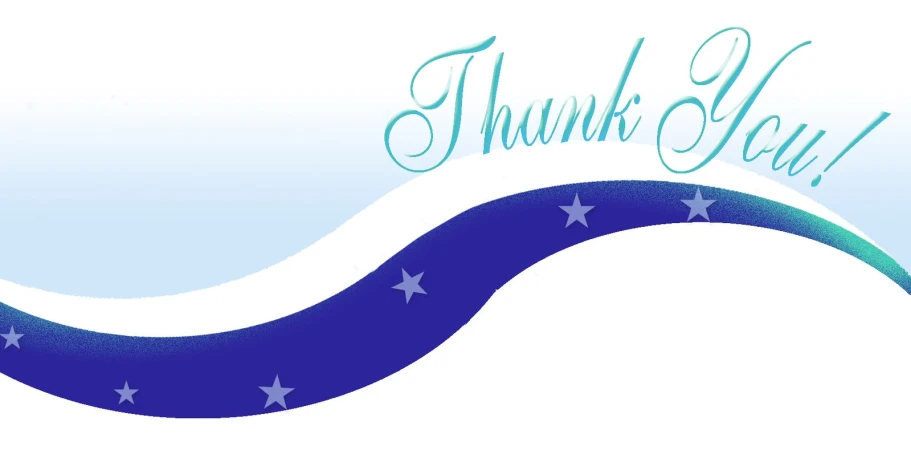 a thank message with stars on the blue waves