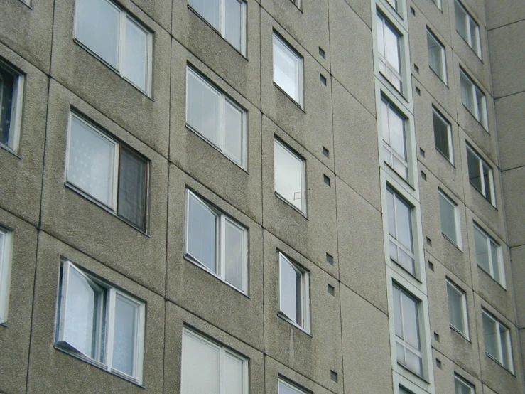 this is a view from the outside of a building with windows