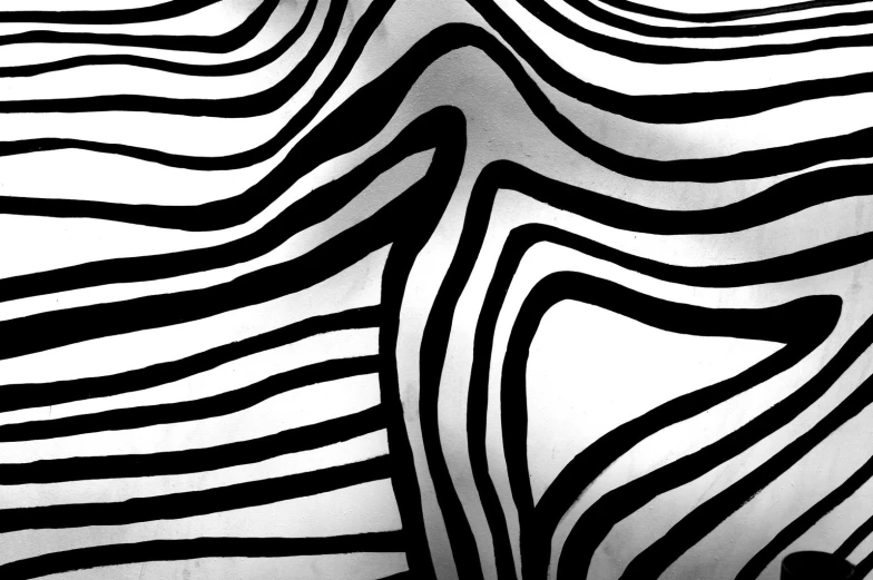 black and white abstract lines on the side of a wall