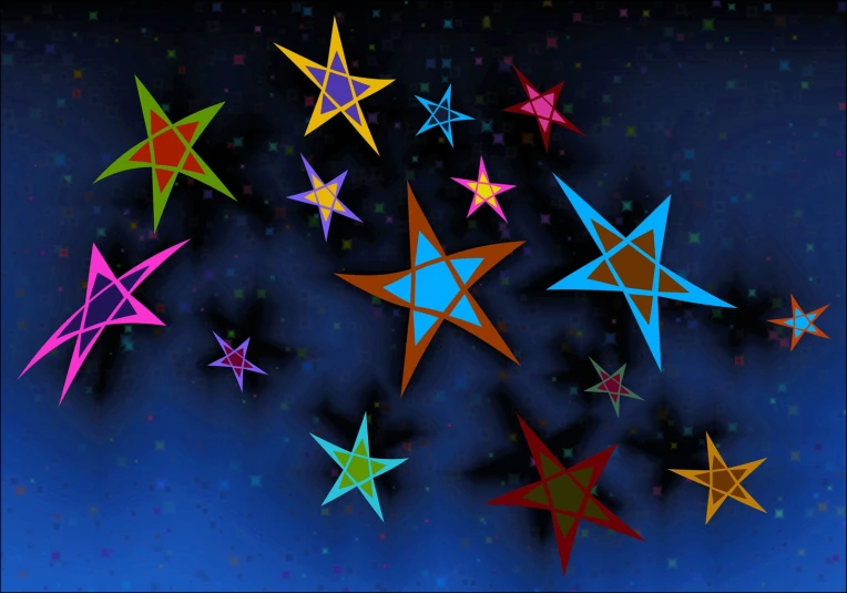 several multicolored star on a blue background