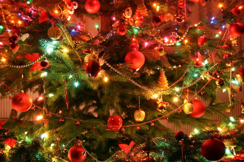 christmas tree decorated with bright lights and ornaments