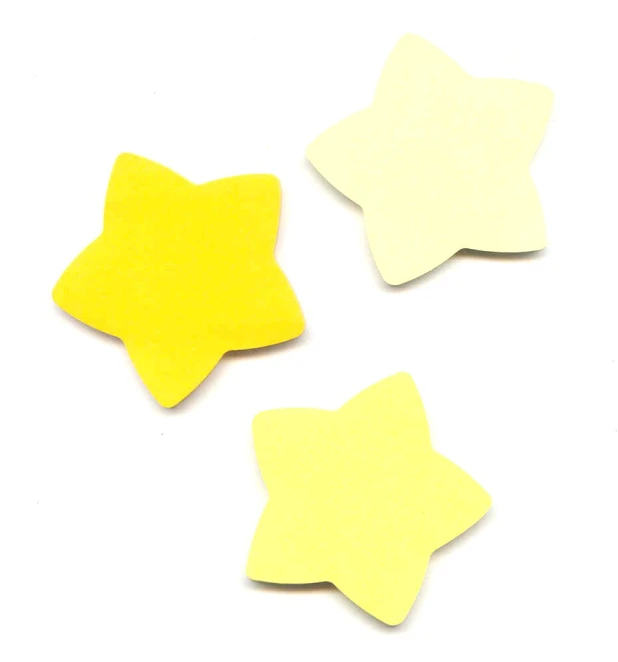 three small yellow, white and gray stars