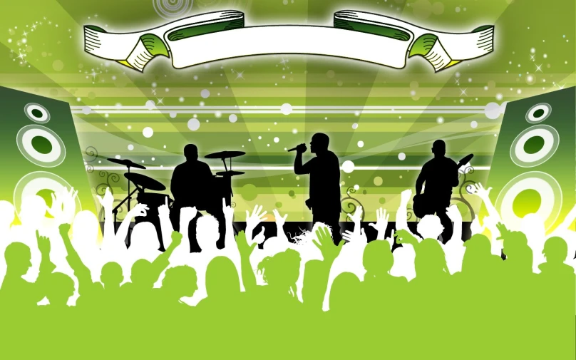 a concert with silhouettes and green background
