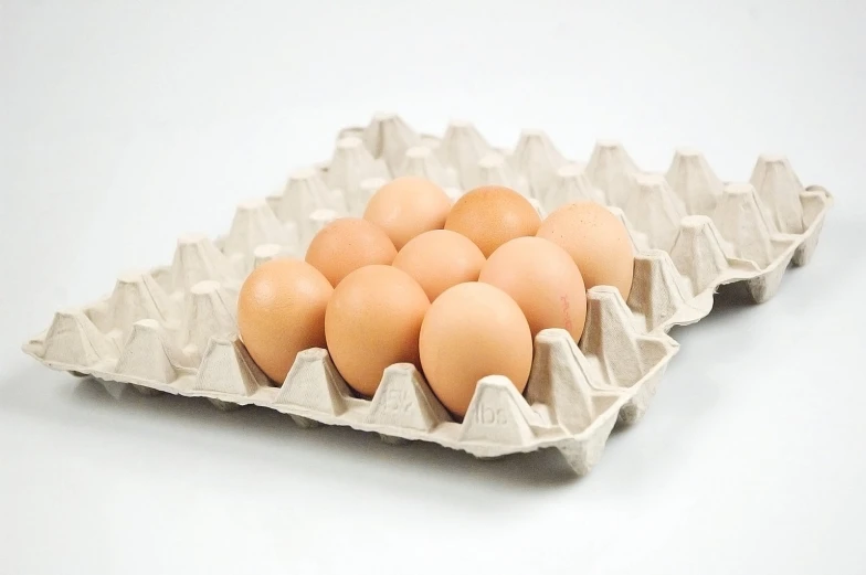 a paper carton with six eggs in it